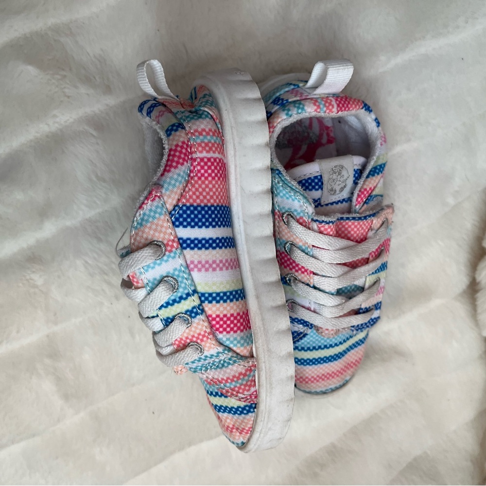 Roxy Sheilahh Toddler Girl 9 Pink Blue Stripe Spring Casual Cali Surfer Sneakers - Picture 3 of 9